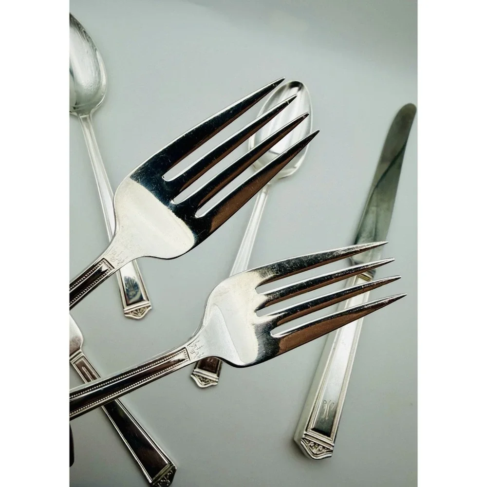 1847 Rogers Bros ANNIVERSARY Silverplate 6 Pc Monogram W 1923 Vintage Art Deco